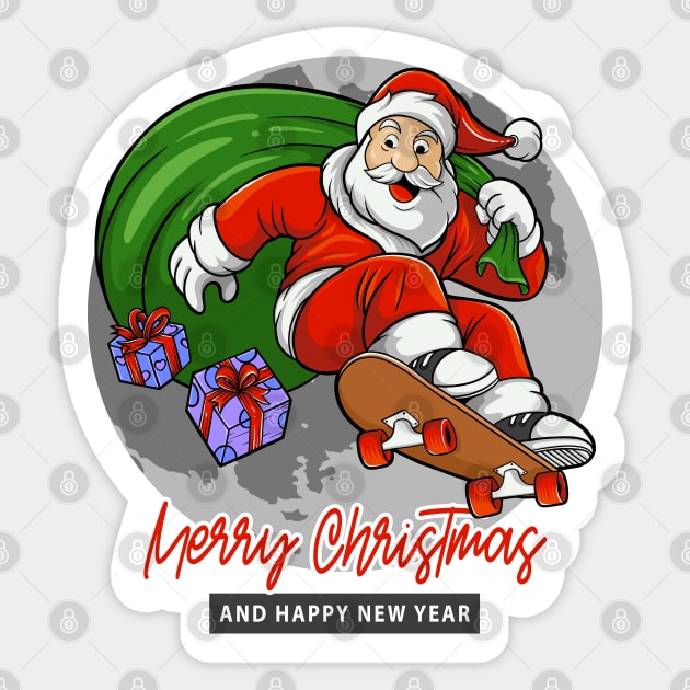 Santa Claus Playing Skateboard Sticker by DMD Art Studio